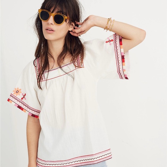 Madewell White Embroidered Sandblossom Floral Short-sleeve Top size S - Picture 8 of 10